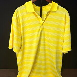 Nike Golf Tour Performance Polo Shirt Yellow Striped Mens Dri-FIT Athletic L